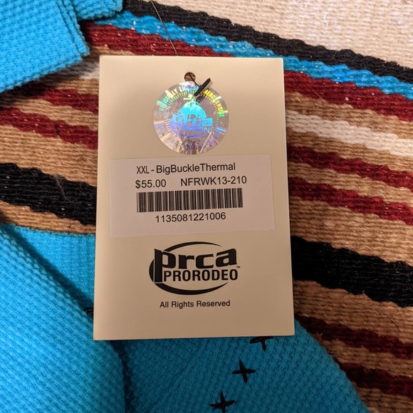 Pro Rodeo Big Buckle Thermal Turquoise/Brown Long Sleeve Shirt Size XXL NWT - Picture 5 of 5